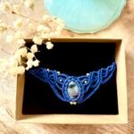 Bracelet macramé fait main avec agate noire naturelle et perles acier inoxydable