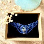 Bracelet macramé fait main avec agate noire naturelle et perles acier inoxydable