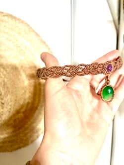 Chocker macramé sable avec améthyste et agate verte